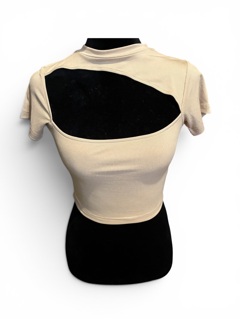 Free People Beige Ribbed Cutout Back Crop Top